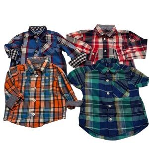Lot Of 4 Boys Button Down Collar Long Sleeve Shirts Size 18M And 2T